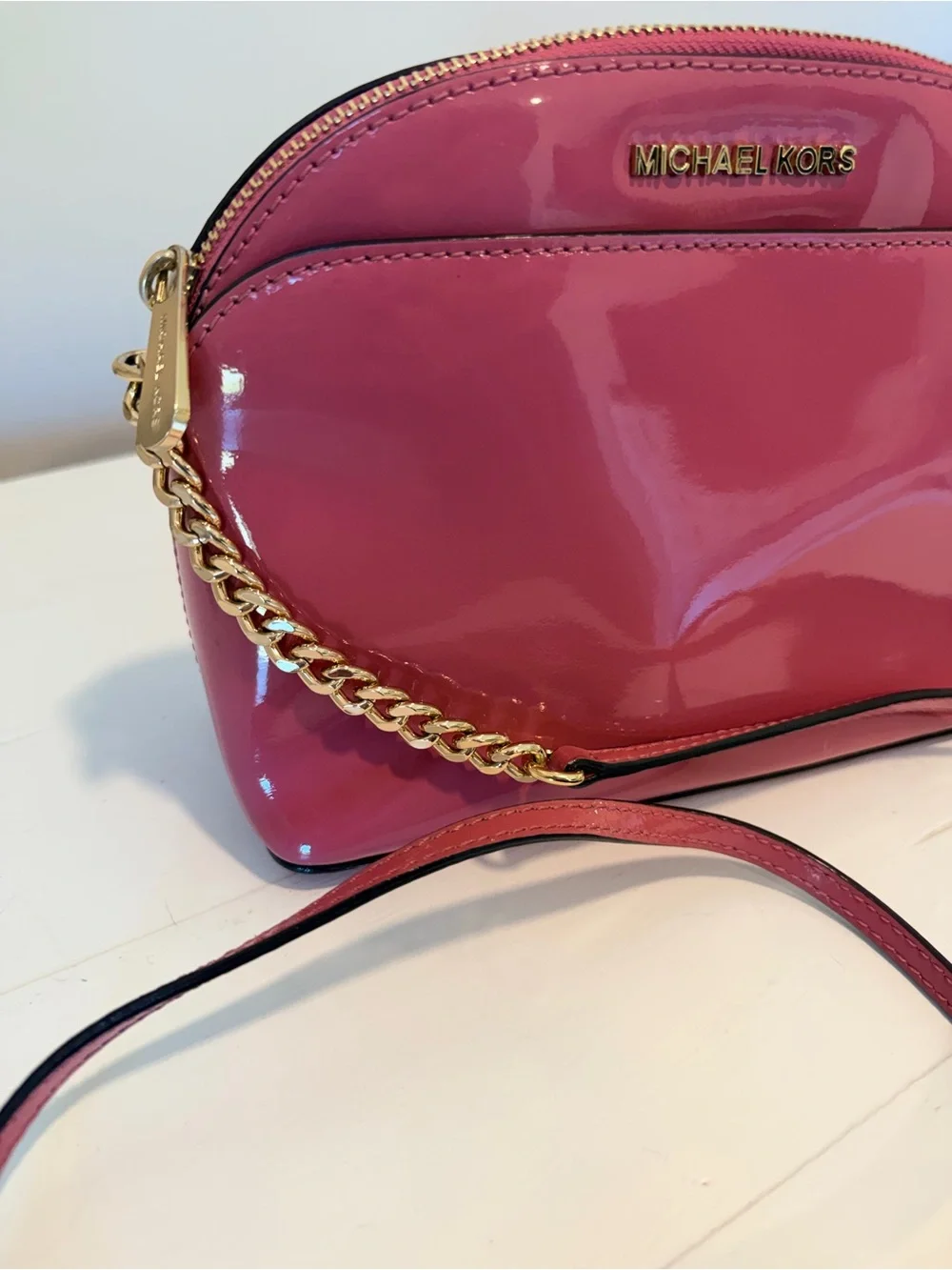 Michael Kors Fuchsia Patent Leather Crossbody with Gold Chain
